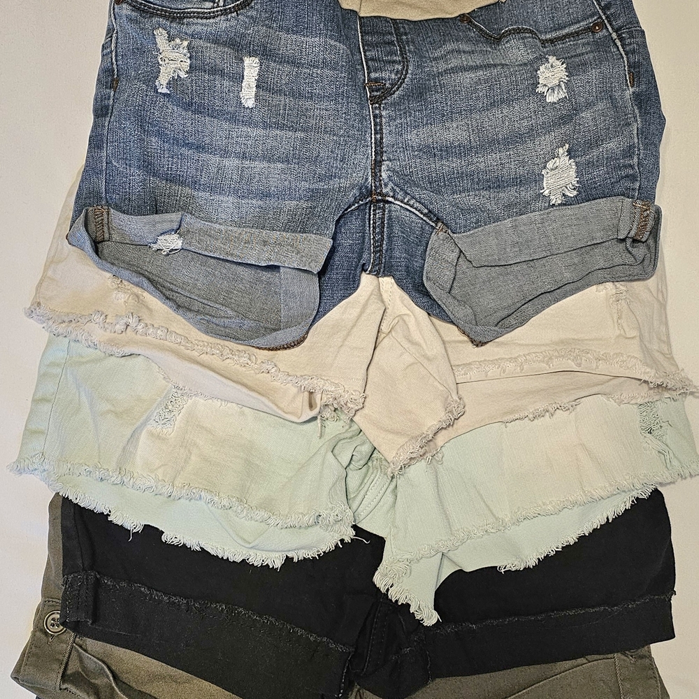 Distressed Blue and Black Jean Shorts